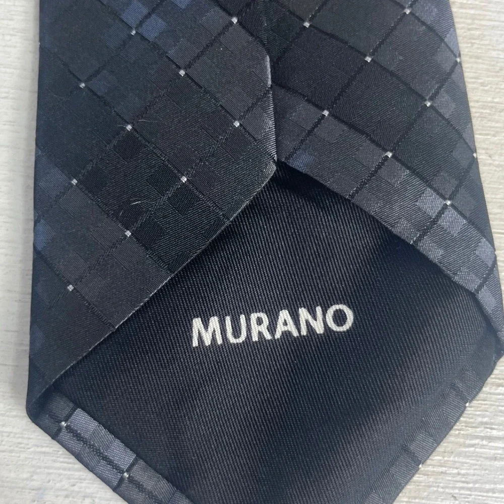 Murano Mens Black Checkered Hand Tailored Silk Blend Necktie Made in USA